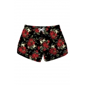 Hot Popular Summer New Stylish Rose Printed Drawstring Waist Shorts