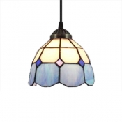 White & Blue Ceiling Pendant with Dome Glass Shade, Tiffany Mediterranean Style, 7
