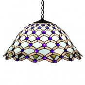 Tiffany-Style 2 Light Pendant Light with Floral Theme and Bell Shaped Glass Shade, 18