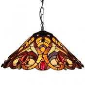 Tiffany Style Victorian 2-Light Pendant Light with Conical Glass Shade, Colorful, 16-Inch Wide