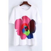 Trendy Floral Print Round Neck Short Sleeves Casual Tee