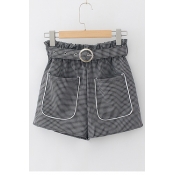 Hot Style Plaids Pattern Belted Paperbag Waist Oversize Pocket Wide Leg Culottes