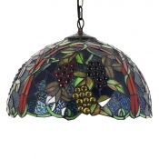 2 Light Fruit Theme Hanging Pendant with Colorful Dome Glass Shade and Metal Chain, 18-Inch Wide
