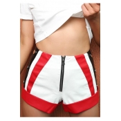 Chic Color Block Zipper Fly PU Buttons Embellished Side Leisure Shorts