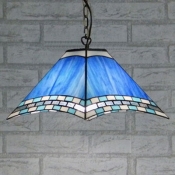 Blue Shade with Tiffany Art Glass 1-Light Ceiling Pendant Fixture in Nautical Style, 16-Inch Wide