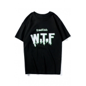 Hip Hop Style WTF Letter Printed Round Neck Short Sleeve Unisex Tee