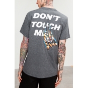 Stylish Cat Scratch Letter DON'T TOUCH ME Print Crew Neck Short Sleeves T-shirt