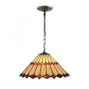 2 Light Pendant Light with 16-Inch Wide Conical Glass Shade and Metal Chain in Tiffany Vintage Style
