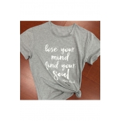 LOOSE YOUR MIND Letter Printed Round Neck Short Sleeve Tee