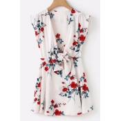 Summer Collection Floral Printed V Neck Sleeveless Tied Front Mini A-Line Dress