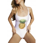 Pineapple Printed Hollow Out Back Sleeveless One Piece Swimwear