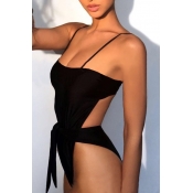 New Trendy Tied Front Fashion Printed Hollow Out Back One Piece Swimwear