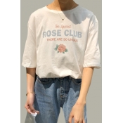 Rose Club Half Sleeves Round Neck Graphic Tee
