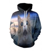 Amazed Cat Cloud Pattern Long Sleeve Pocket Hoodie for Couple