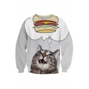 Cat Hamburger Pattern Long Sleeve Pullover Sweatshirt for Couple
