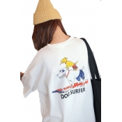 Dog Letter Printed Round Neck Short Sleeve Tee