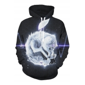 Cool White Wolf Pattern Long Sleeves Pullover Hoodie with Pocket