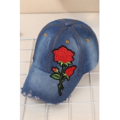 Floral Embroidered Denim Baseball Hat
