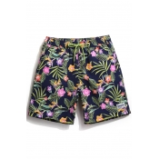 Stylish Designer Navy Blue Floral Tropical Swim Shorts Trunks for Men with Mesh Liner