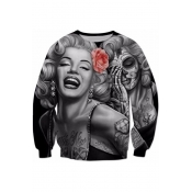 Marilyn with Rose Pattern Long Sleeve Pullover Sweatshirt for Couple