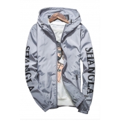 Character Letter Printed Long Sleeve Zip Up Hooded Coat