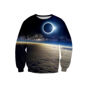 Solar Eclipse Cloud Print Long Sleeve Pullover Sweatshirt for Couple