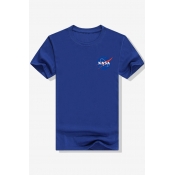 Hot Style Planet NASA Letter Print Round Neck Short Sleeves Daily Tee