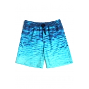 Stylish Designer Blue Men's Underwater Waterscape Swim Shorts Trunks with Mesh Brief