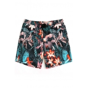 Hot Men's Black Floral Swim Trunks Beachwear with Drawcord and Mesh Liner