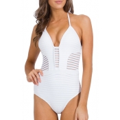 Translucent Striped Halter One Piece Swimwear
