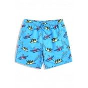 Big Mens Short Cute Monkey Shrimp Printed Quick Dry Blue Swim Trunks Bathing Shorts with Liner