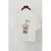 Sequined Drink Printed Round Neck Short Sleeve Tee