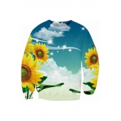 Sunflower Sky Pattern Round Neck Long Sleeve Unisex Pullover Sweatshirt