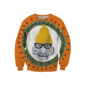 Tiger with Glasses & Hat Pattern Round Neck Pullover Sweatshirt for Couple