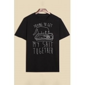 TRYING TO GET Cat Printed Round Neck Short Sleeve Tee