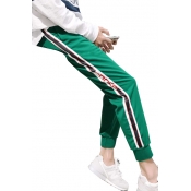 Contrast Striped Letter Printed Side Drawstring Waist Tapered Sports Pants