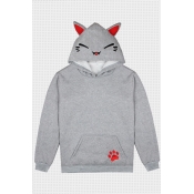 Cat Embroidered Ears Embellished Long Sleeve Hoodie