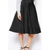 Retro Classic Plain Midi A-Line Skirt