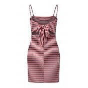 Colorful Striped Printed Spaghetti Straps Sleeveless Hollow Out Back Mini Cami Dress