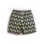 Cool Mens Navy Blue Pineapple Pattern Swim Shorts Trunks with Mesh Lining and Pockets