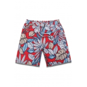 Quick Dry Big and Tall Mens Red Leaf Plant Print Bathing Suit Shorts with Brief Mesh Liner