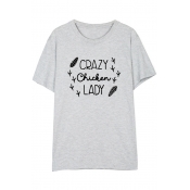Girlish Letter CRAZY LADY Print Round Neck Short Sleeves Women's T-shirt