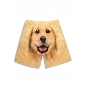 Top Rated Mens Yellow Pup Doggy Printed Trunk Bathing Suits with Drawstring