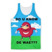 DO U KNOW Letter Game Character Printed Round Neck Sleeveless Tank