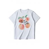 Peach Letter Printed Round Neck Short Sleeve Tee