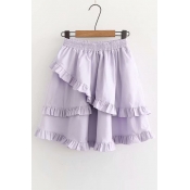 Elastic Waist Plain Ruffle Detail Mini A-Line Skirt