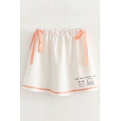 Bow Tied Embellished Elastic Waist Cartoon Girl Letter Printed Mini A-Line Skirt