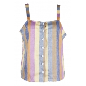 Color Block Striped Printed Straps Sleeveless Buttons Down Cami