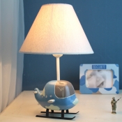 Coolie Shade Standing Table Light with Airplane Base Boys Bedroom Fabric 1 Bulb Table Lamp in White