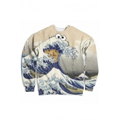 Wave Cookie Printed Round Neck Long Sleeve Sweatshirt